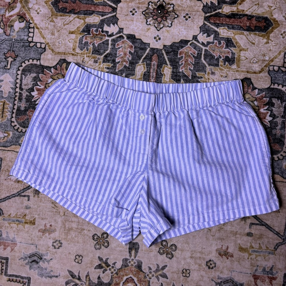 John Galt Brandy Melville Blue White Striped Comfy Beach Shorts Sleep Loungewear - Picture 10 of 10